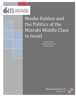 Moshe Kahlon and the Politics of the Mizrahi Middle Class in Israel