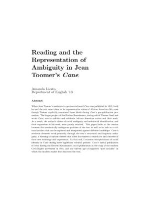 Reading and the Representation of Ambiguity in Jean Toomer's Cane