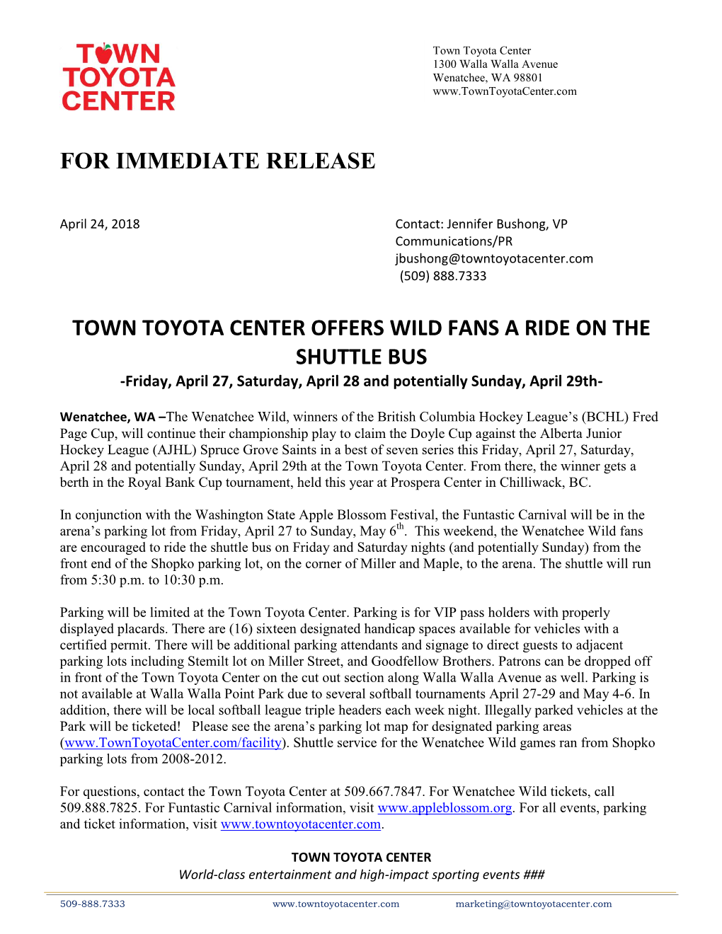 For Immediate Release Town Toyota Center Offers Wild