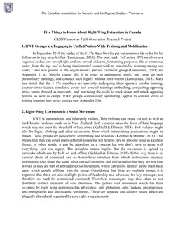 Five Things to Know About Right-Wing Extremism in Canada CASIS Vancouver Fifth Generation Research Project 1