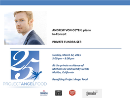 ANDREW VON OEYEN, Piano In-Concert PRIVATE FUNDRAISER