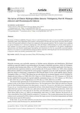 Part II: Potamyia Chinensis and Cheumatopsyche Trifascia