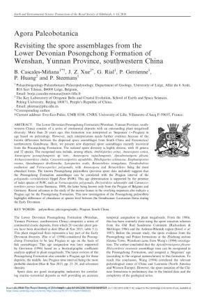 Agora Paleobotanica Revisiting the Spore Assemblages from the Lower Devonian Posongchong Formation of Wenshan, Yunnan Province, Southwestern China B