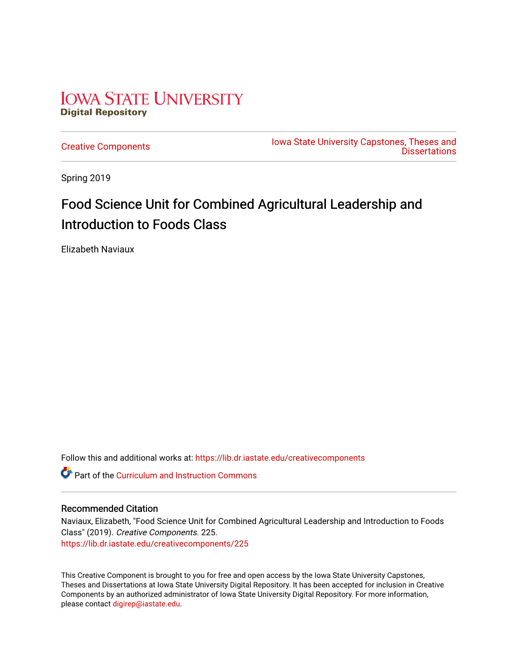 Food Science Unit for Combined Agricultural Leadership and Introduction to Foods Class