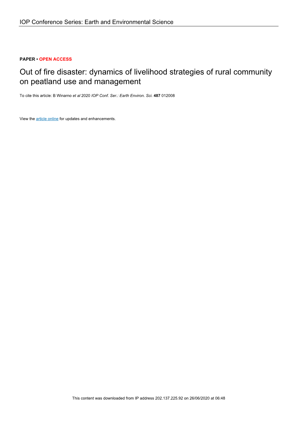 Dynamics of Livelihood Strategies of Rural Community on Peatland Use and Management