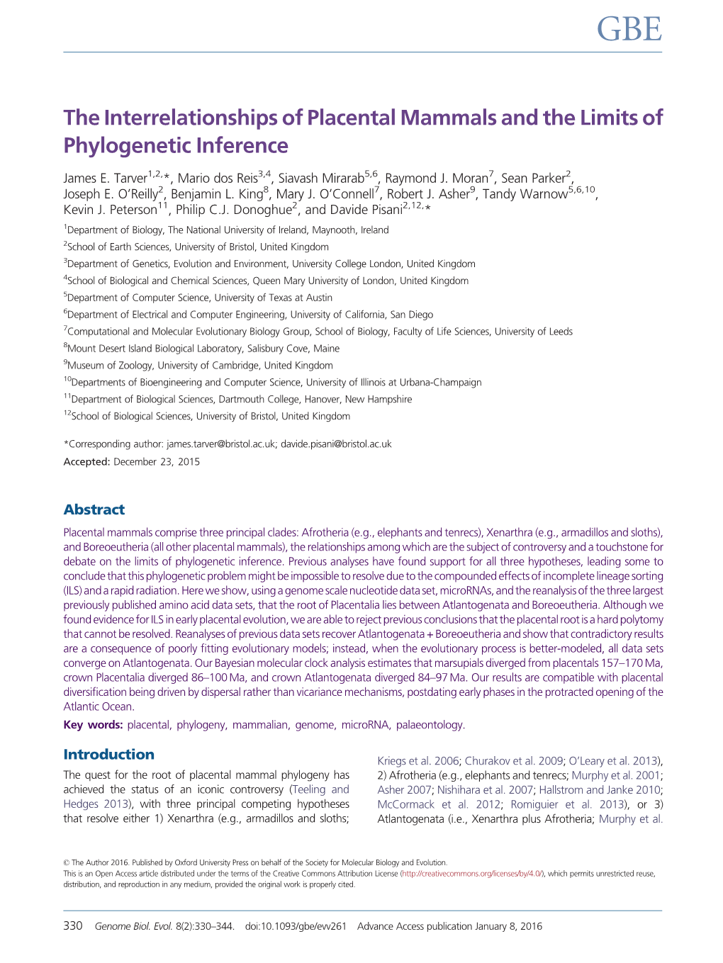 The Interrelationships of Placental Mammals and the Limits of Phylogenetic Inference