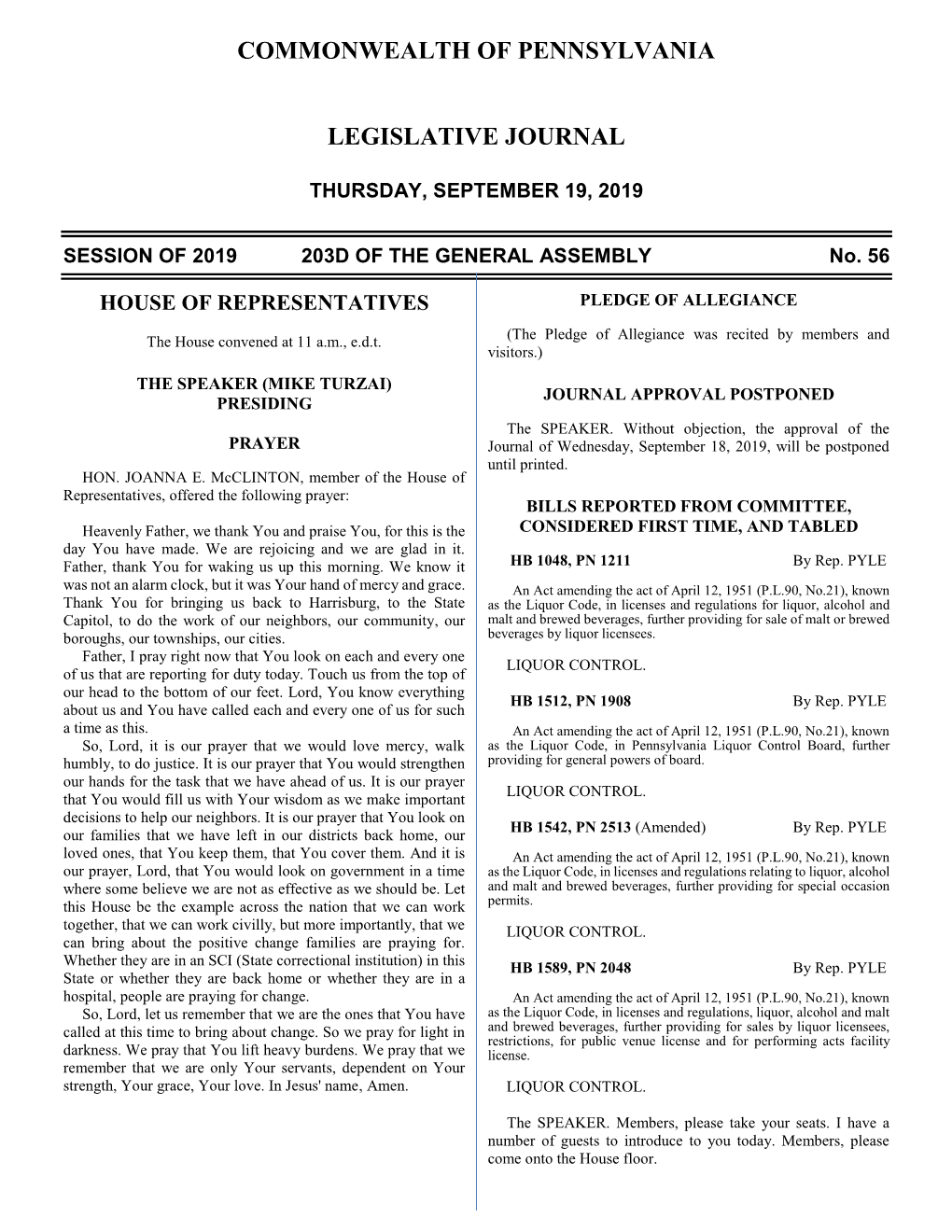 1492 Legislative Journal—House September 19