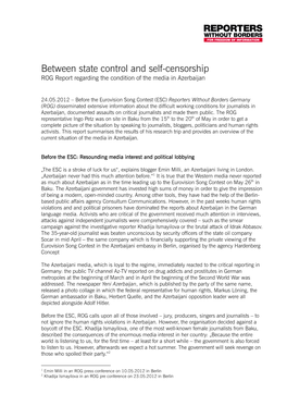 Between State Control and Self-Censorship ROG Report Regarding the Condition of the Media in Azerbaijan