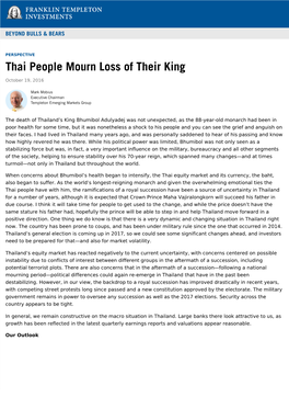 The Death of Thailand's King Bhumibol Adulyadej Was Not