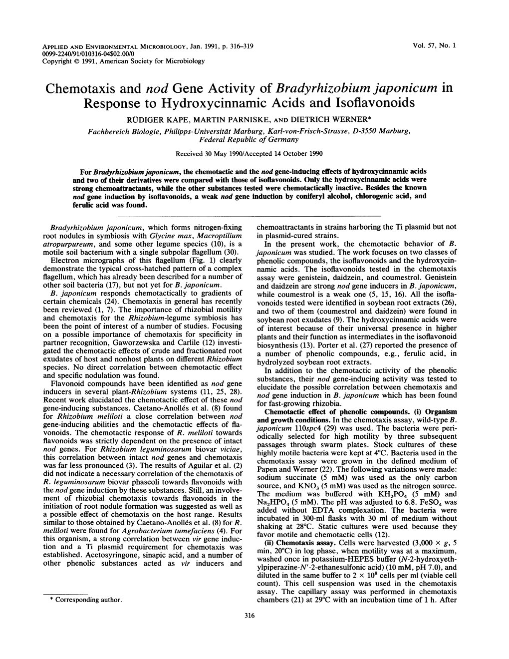 Chemotaxis and Nod Gene Activity of Bradyrhizobium Japonicum In