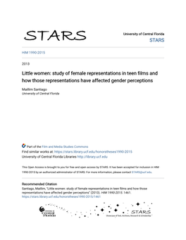 Study of Female Representations in Teen Films and How Those Representations Have Affected Gender Perceptions