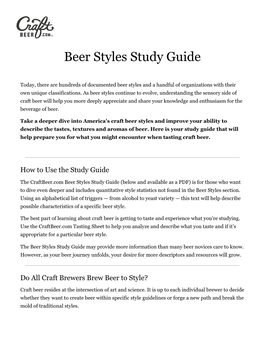 Beer Styles Study Guide