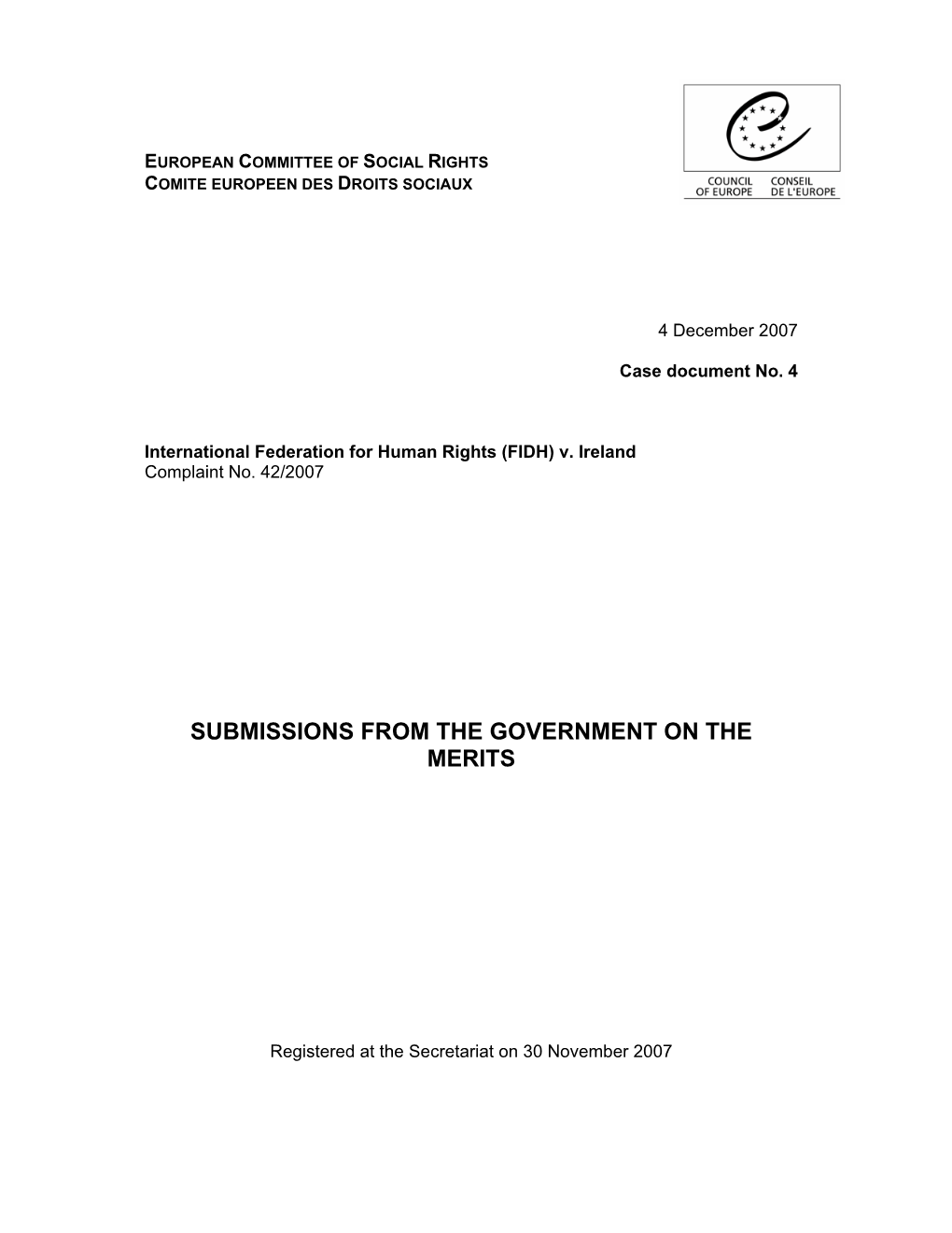 Submissions from the Government on the Merits