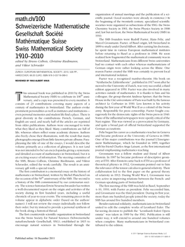 Math.Ch/100 Schweizerische Mathematische Gesellschaft Socie