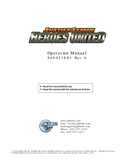 JUSTICE LEAGUE: HEROES UNITED Operation Manual Page 4 of 22 040-0218-01 Rev
