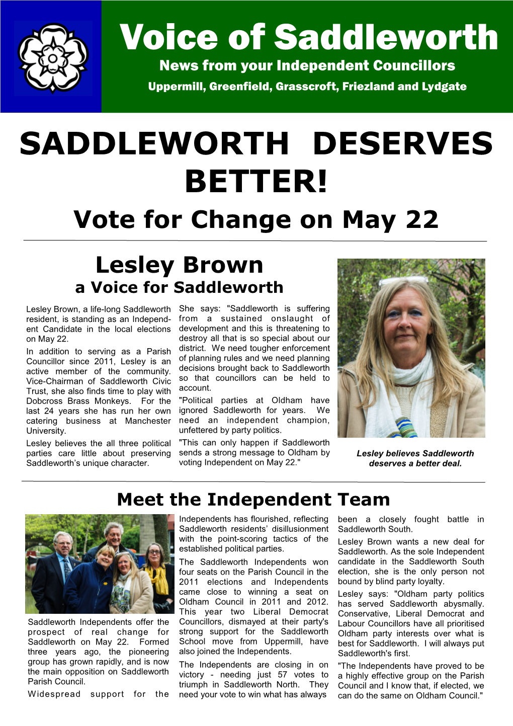 Lesley Brown a Voice for Saddleworth