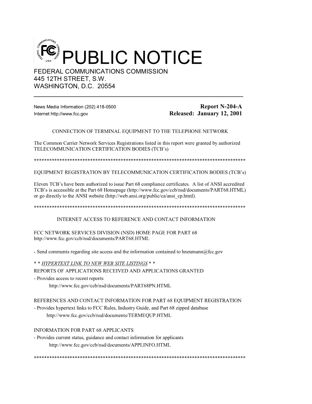 Public Notice Federal Communications Commission 445 12Th Street, S.W