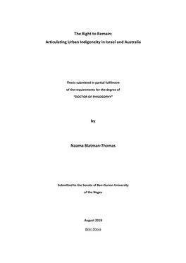 The Right to Remain: Articulating Urban Indigeneity in Israel and Australia