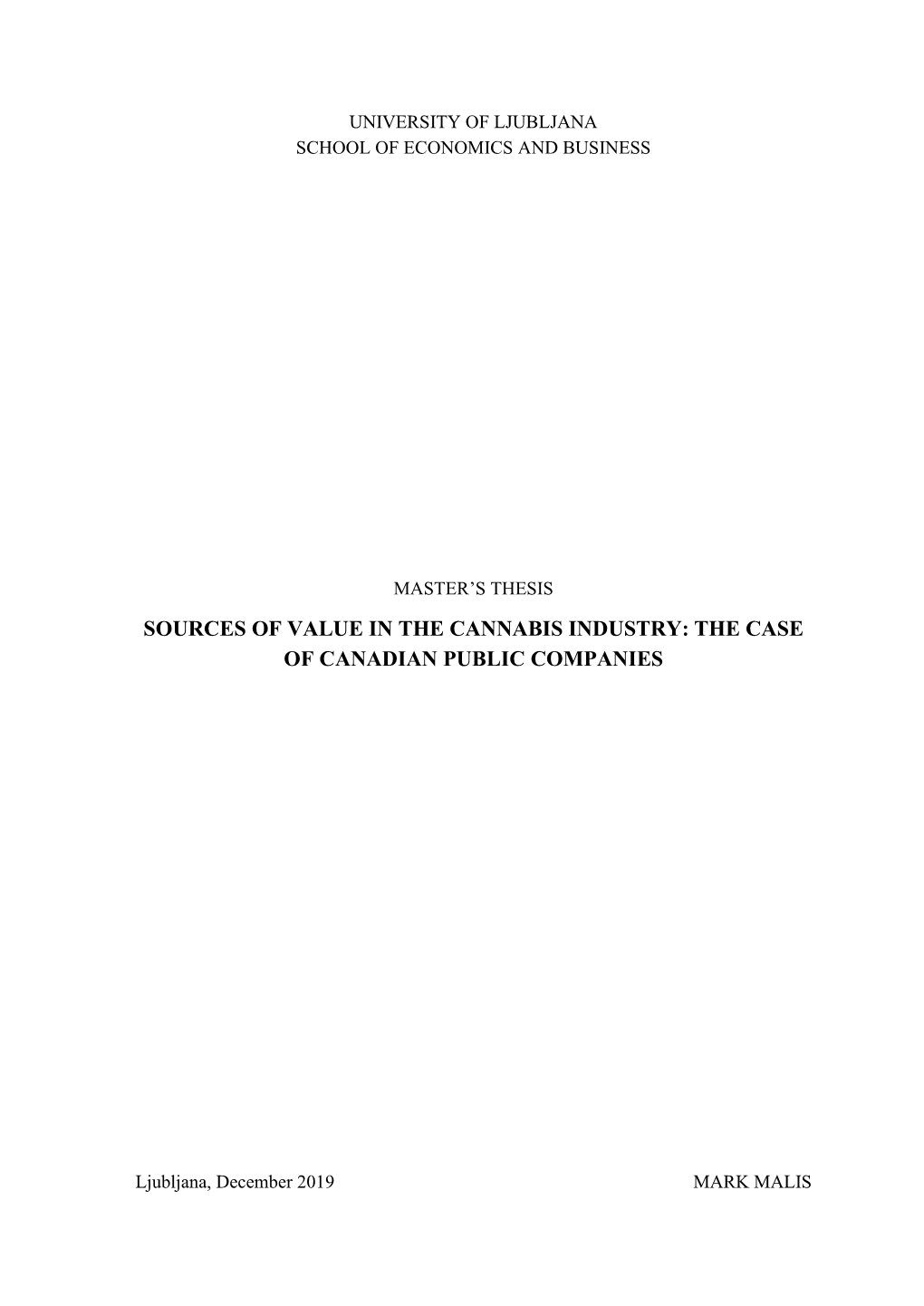 Sources of Value in the Cannabis Industry: the Case of Canadian Public Companies