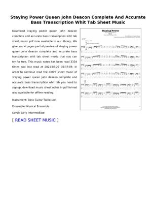 Staying Power Queen John Deacon Complete and Accurate Bass Transcription Whit Tab Sheet Music