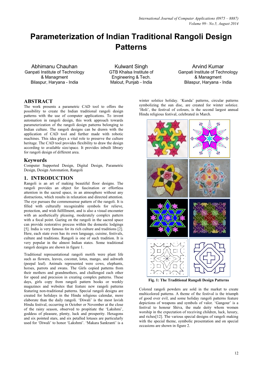 Parameterization of Indian Traditional Rangoli Design Patterns