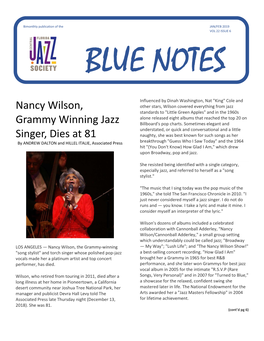 Nancy Wilson, Grammy Winning Jazz Singer, Dies at 81