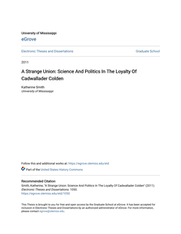 Science and Politics in the Loyalty of Cadwallader Colden
