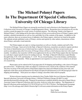 The Michael Polanyi Papers in the Department of Special Collections, University of Chicago Library