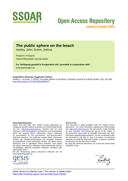 The Public Sphere on the Beach Hartley, John; Green, Joshua