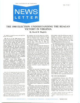 THE 1980 ELECTION: UNDERSTANDING the REAGAN VICTORY in VIRGINIA by David B
