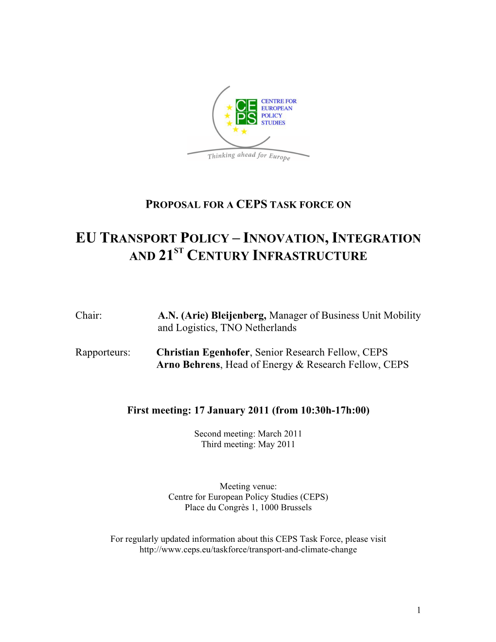 Eu Transport Policy – Innovation, Integration and 21St Century Infrastructure