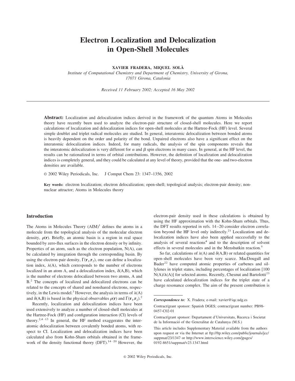 Electron Localization and Delocalization in Open-Shell