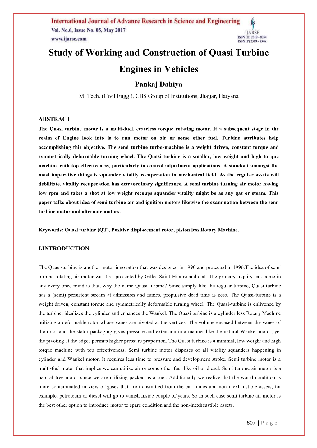 Study of Working and Construction of Quasi Turbine Engines in Vehicles