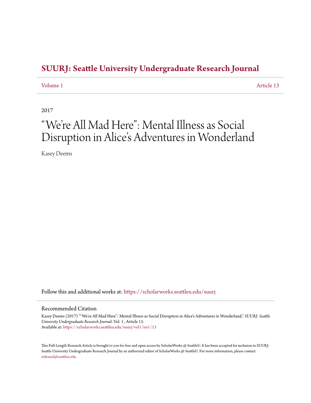 Mental Illness As Social Disruption in Alice's Adventures in Wonderland