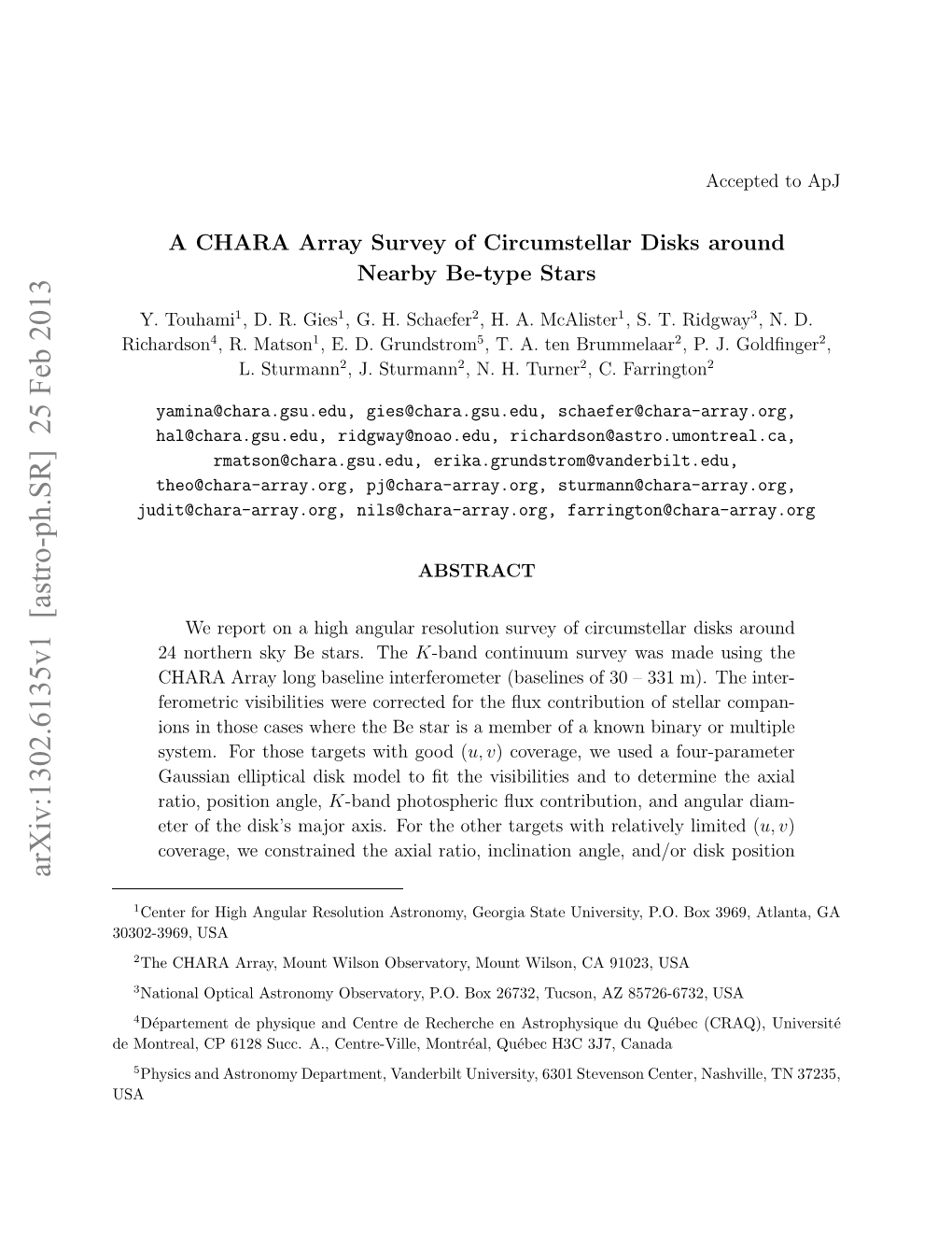 A CHARA Array Survey of Circumstellar Disks Around Nearby