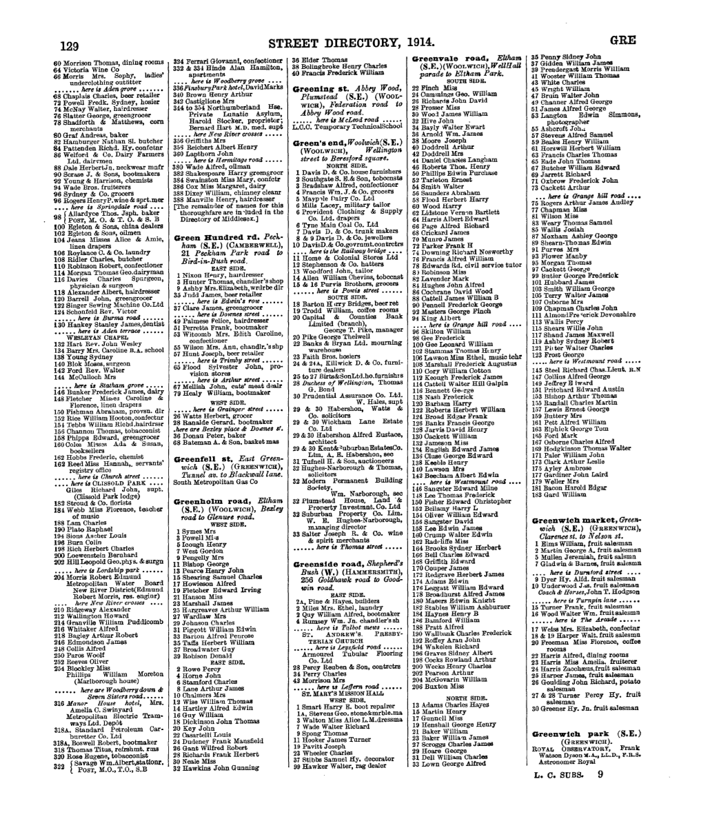 STREET DIRECTORY, 1914. GRE 35 Penny Sidney John 36 Elder Thomas Greenvale Road