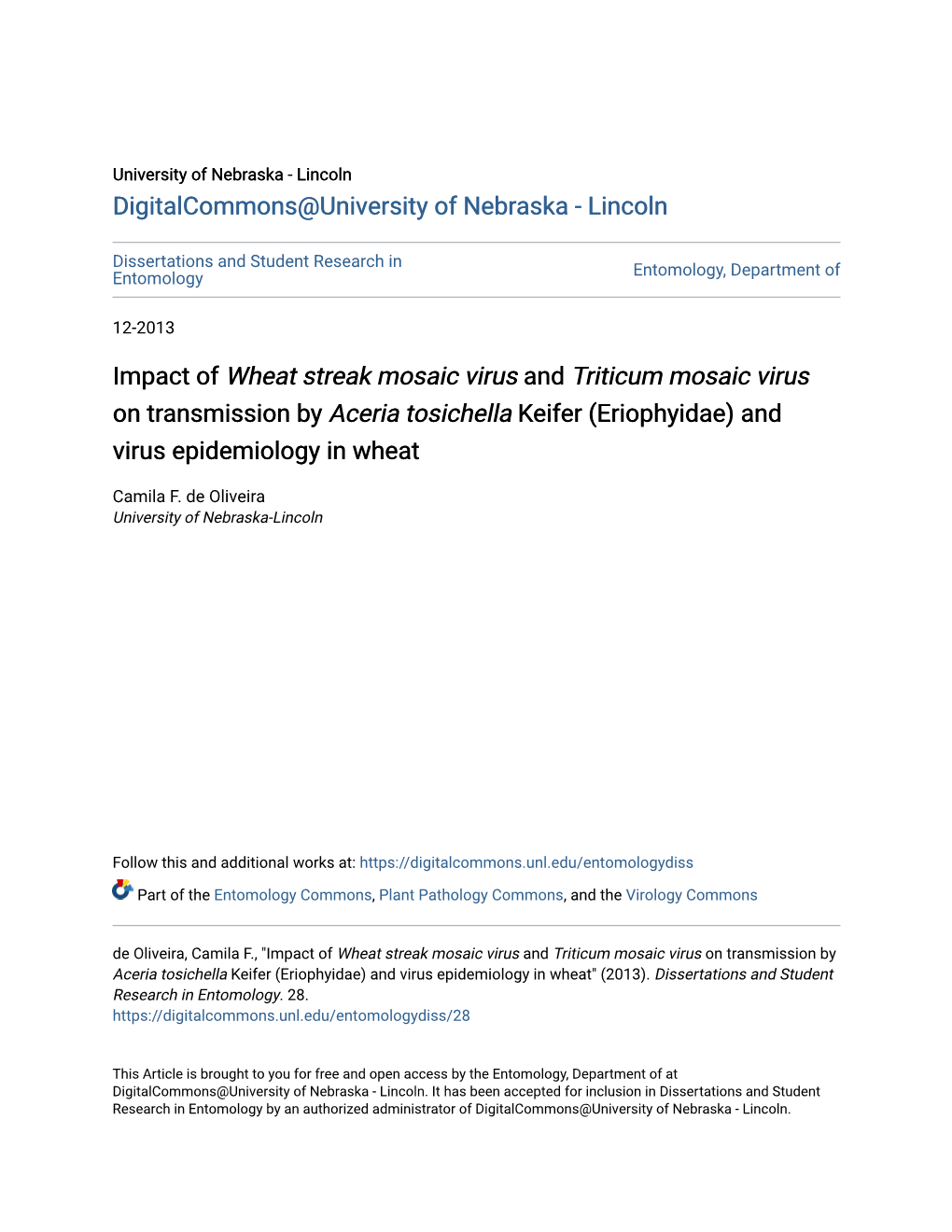 &lt;I&gt;Wheat Streak Mosaic Virus&lt;/I&gt;