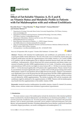Effect of Fat-Soluble Vitamins A, D, E and K on Vitamin Status And