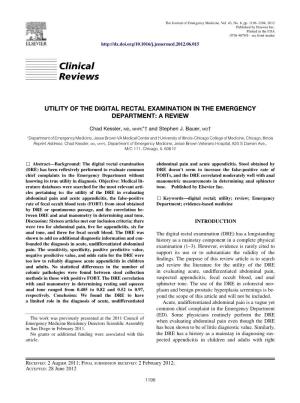 Utility of the Digital Rectal Examination in the Emergency Department: a Review