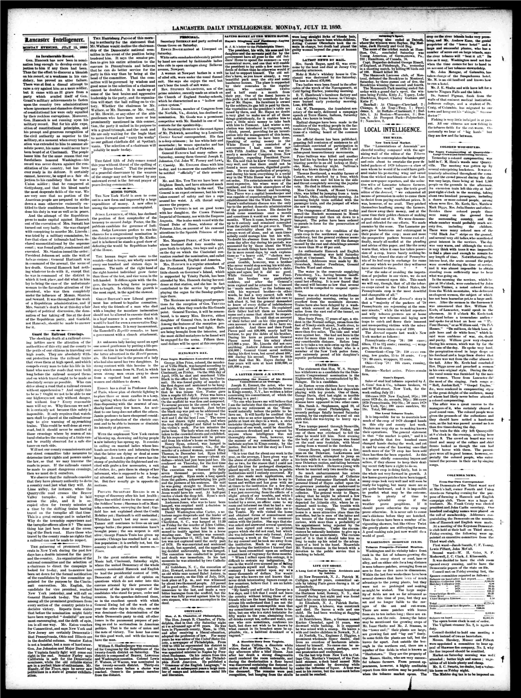 Lancaster Intelligencer. Secretary Sherman and Party Arrived at Hayes's Stinginess' Aacf Fantmonjr Laying Proving Them to Have Been White Children