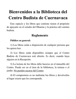 Bienvenidos a La Biblioteca Del Centro Budista De Cuernavaca