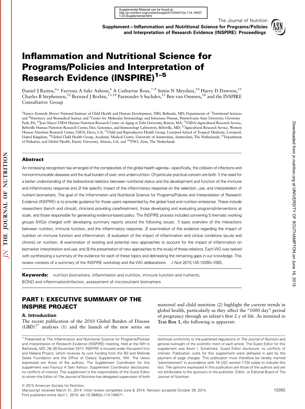 Inflammation and Nutritional Science for Programs/Policies And