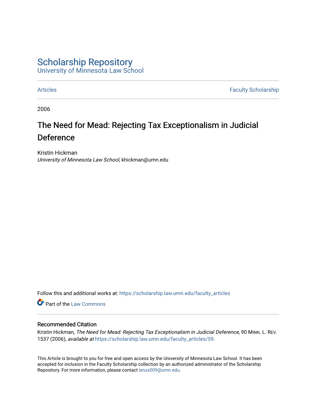 The Need for Mead: Rejecting Tax Exceptionalism in Judicial Deference