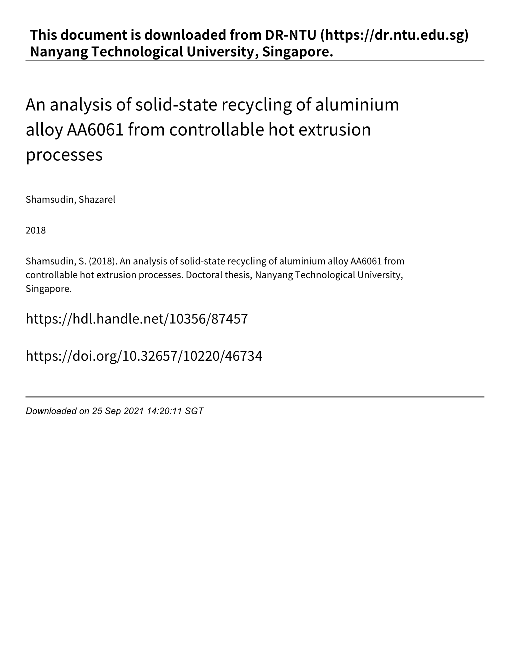 An Analysis of Solid‑State Recycling of Aluminium Alloy AA6061 from Controllable Hot Extrusion Processes