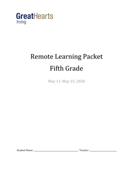 Remote Learning Packet Fifth Grade