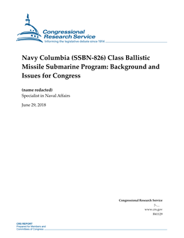Class Ballistic Missile Submarine Program: Background and Issues for Congress