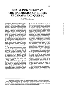 CHARTERS: the HARMONICS of RIGHTS in CANADA and QUEBEC David Schneiderman*