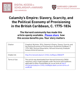 Calamity's Empire: Slavery, Scarcity, and the Political Economy Of