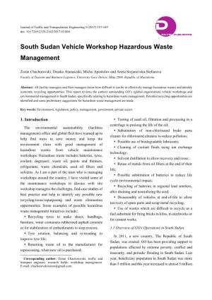 South Sudan Vehicle Workshop Hazardous Waste Management