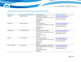 Government Service Officers Contact Information